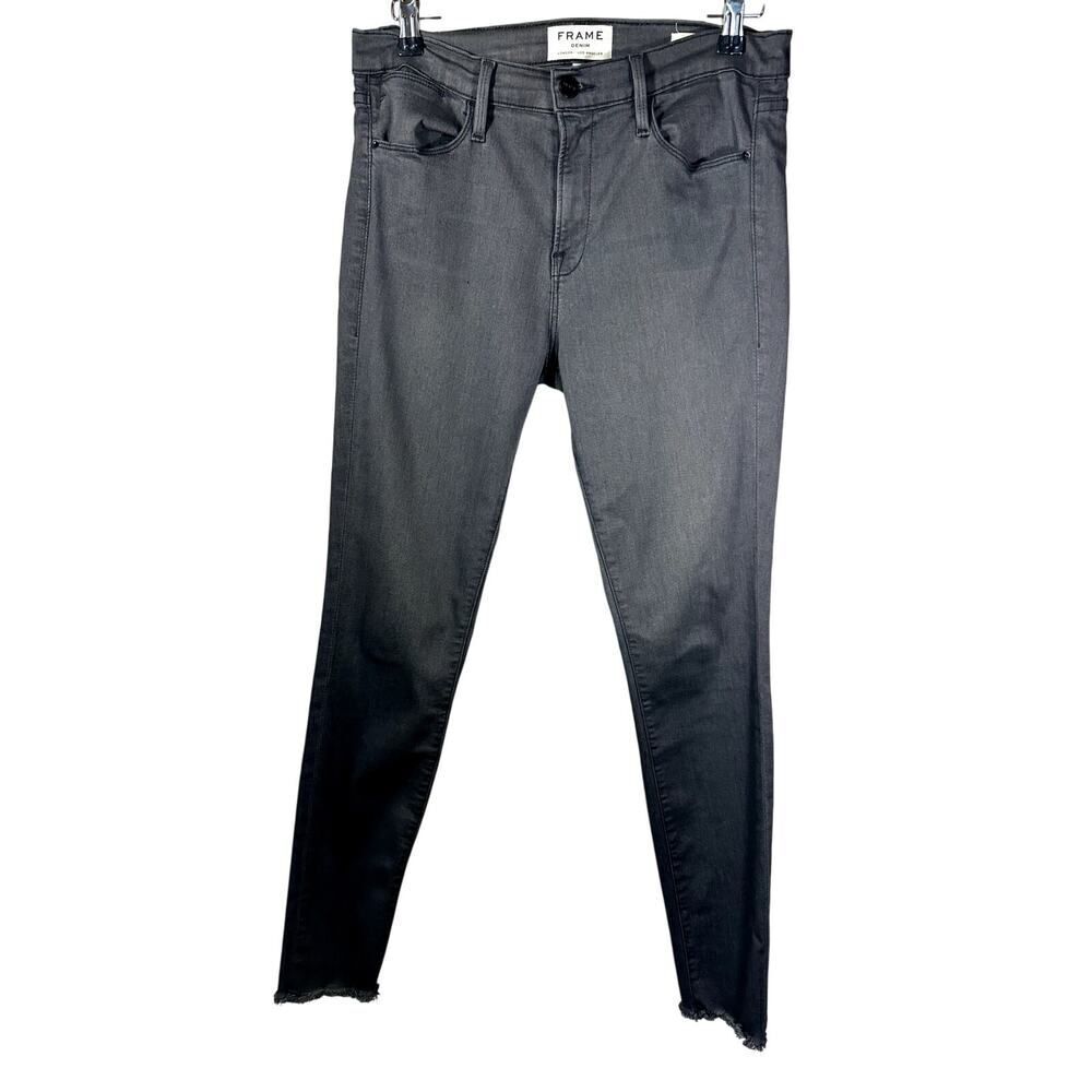 FRAME DENIM Women's Le High Skinny Frayed Hem Cropped Jeans Black Size 28